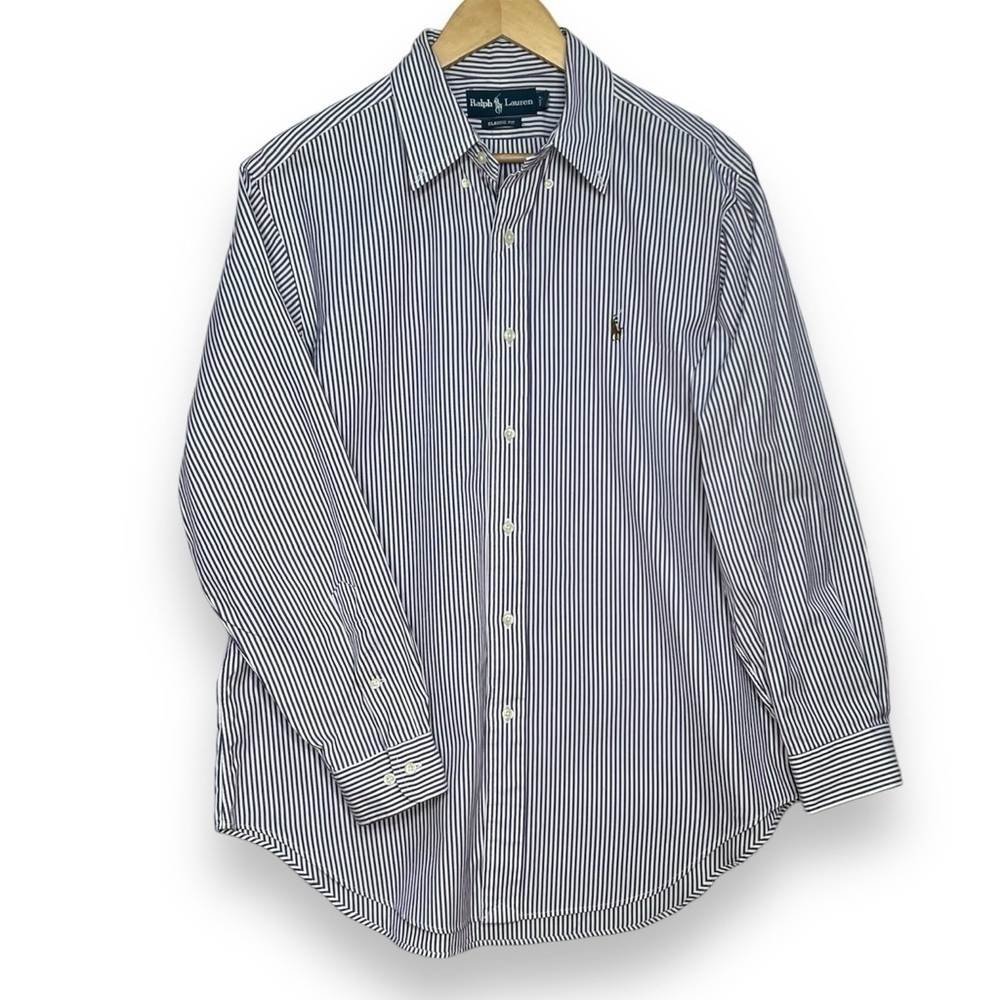 Ralph Lauren Stripe Button Front Shirt Mens 16 32/33 Vintage Flesh Pony Classic